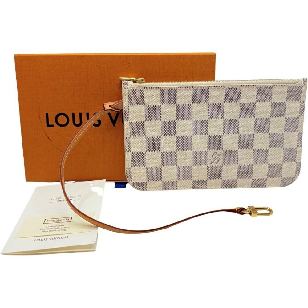 Authentic LOUIS VUITTON Pouch For Neverfull Damier Azur Canvas